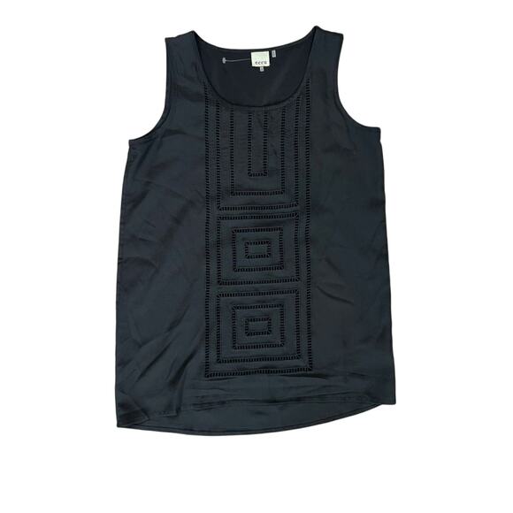 Ecru Washable Black Geometric Embroidered Tank Top XS NWOT Casual Sheer Trail - Picture 1 of 8
